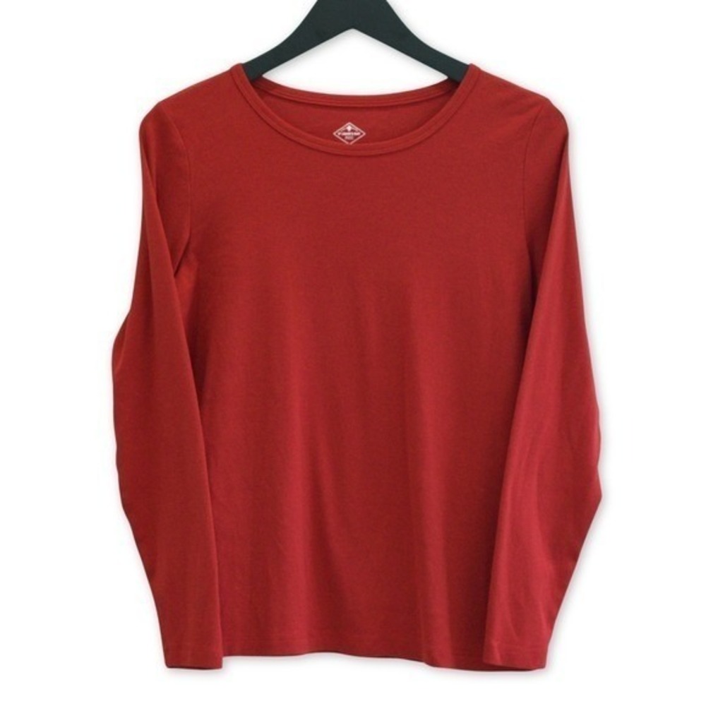 St Johns Bay Long Sleeve Tee Womens M Red Crew Neck Basic T Shirt 100 Cotton
